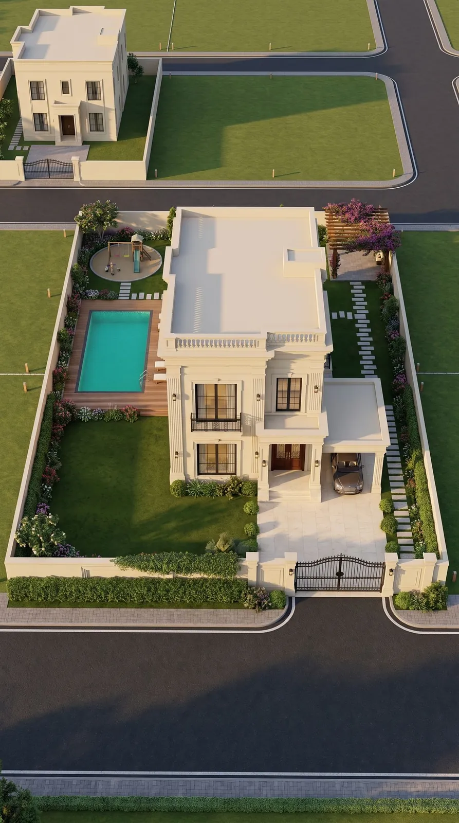 Aerial of a villa plot with private pool at Lonavalley