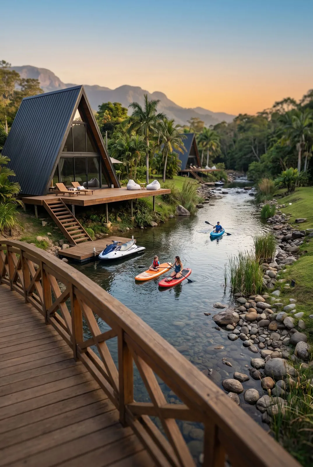 A-frame lakehouse by the water at Lonavalley