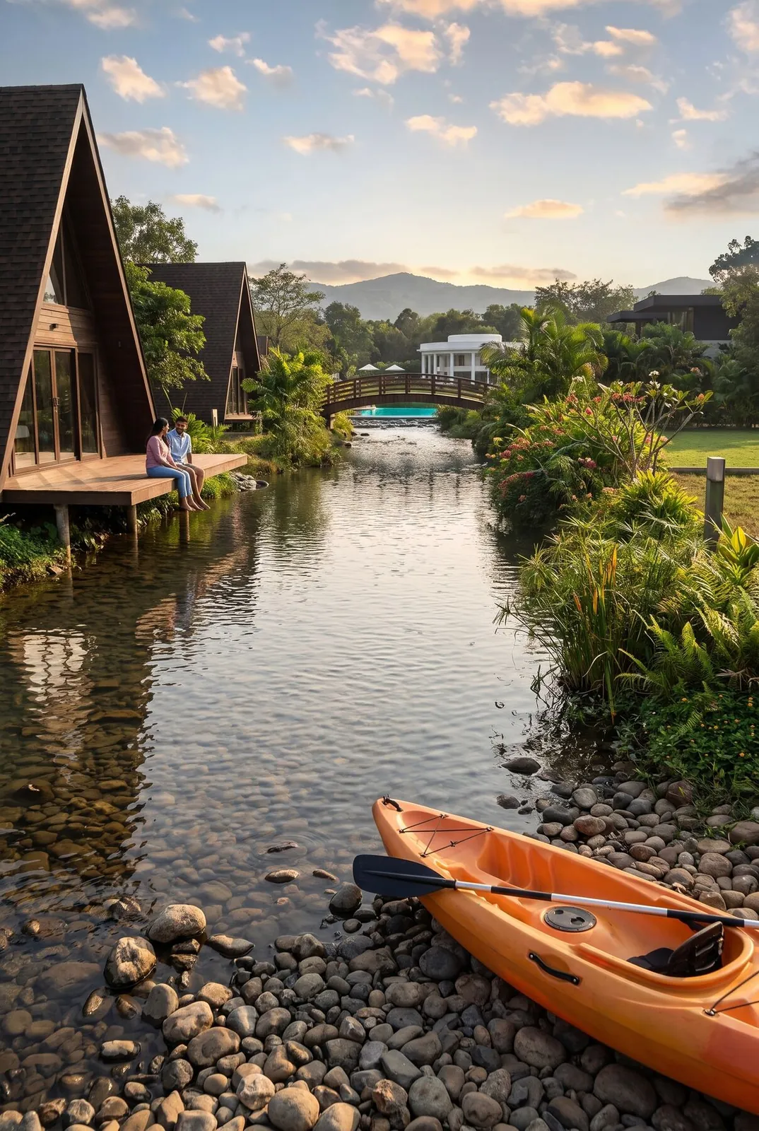 An A-frame lakehouse by the water
