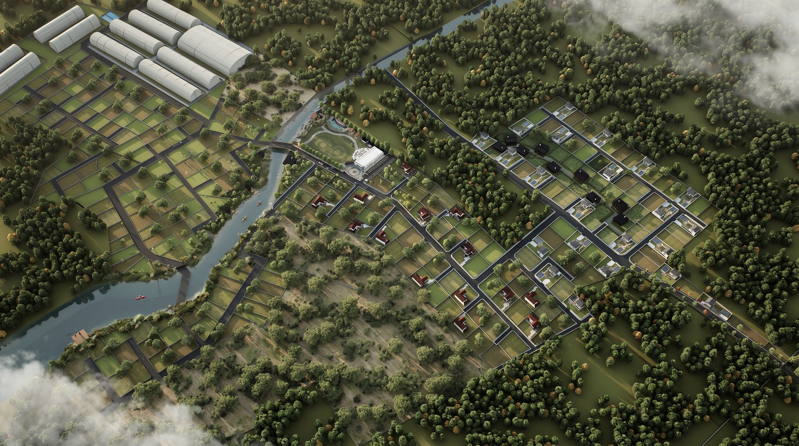 Aerial render of the Lonavalley masterplan and surrounding valley