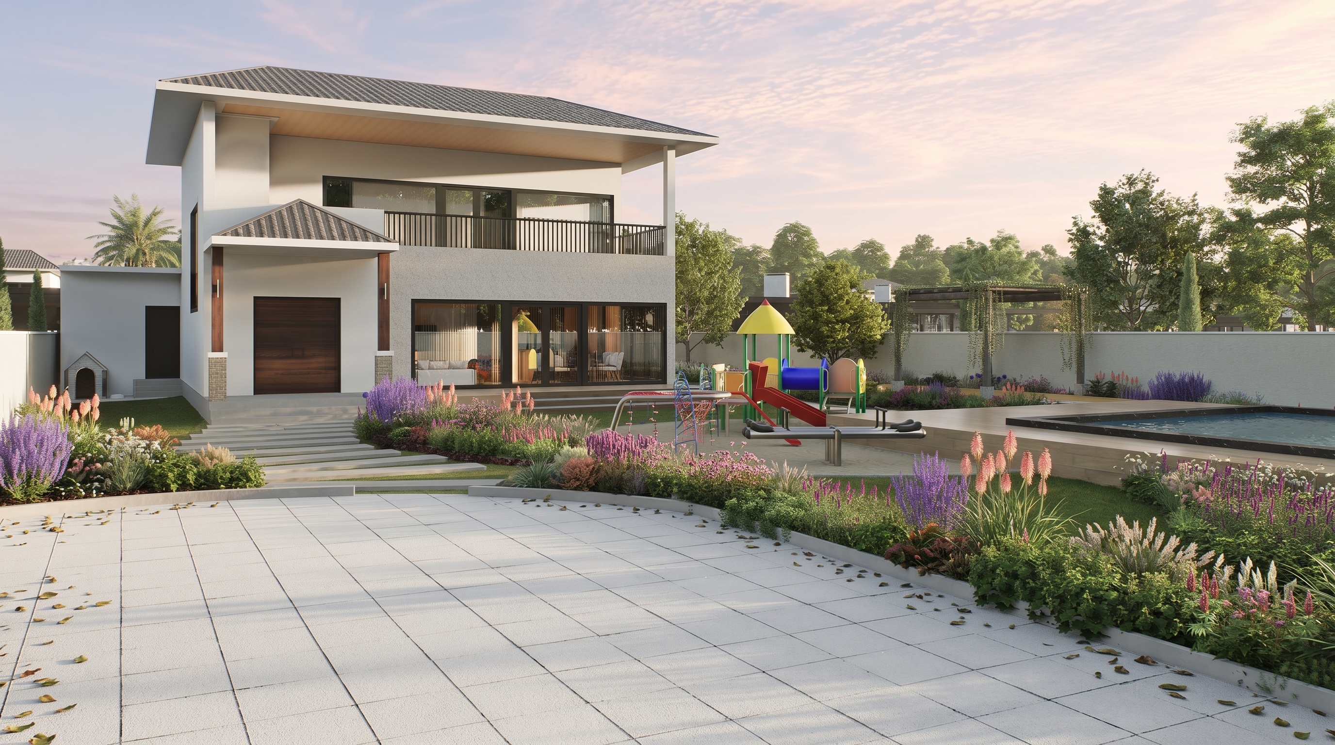 Villa with landscaped garden and play area