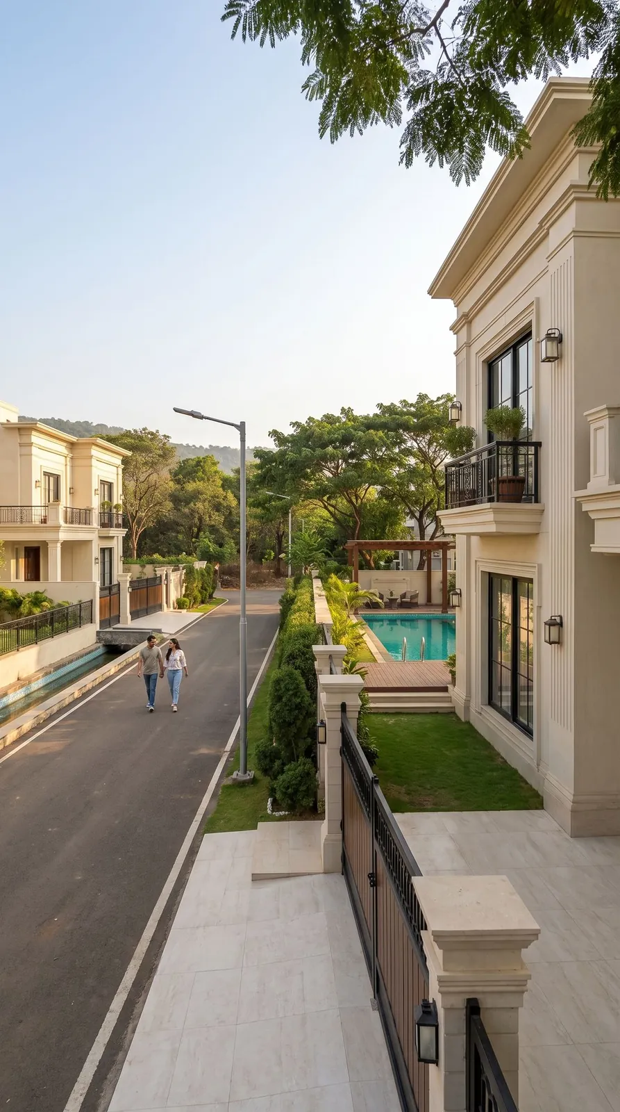 Luxury villa avenue at dusk